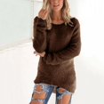 thumbnail image 3 of Women's Fluffy Loose Fit Solid Long Sleeve Sweaters Casual Fuzzy Hoodies Soft Comfy Warm Fleece Sweatshirt, 3 of 5