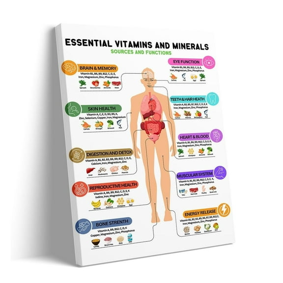 Vitamin & Mineral Chart Healthy Food Nutrient Guide, Essential Vitamins & Minerals, Rich Nutrition Poster, Protein & Superfood Chart