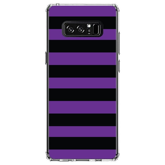 DistinctInk Clear Shockproof Hybrid Case for Samsung Galaxy Note 8 - TPU Bumper, Acrylic Back, Tempered Glass Screen Protector - Black & Purple Bold Horizontal Stripes