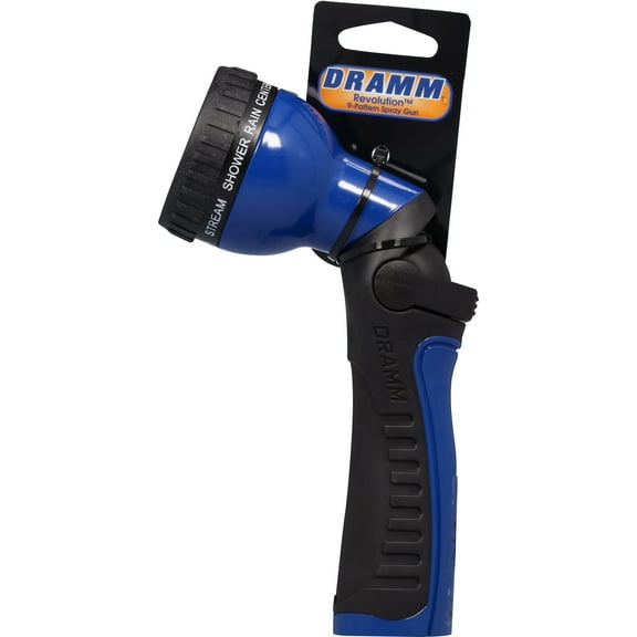 Dramm One Touch Revolution 9 Pattern Spray Gun with Thumb Control Water Flow, Perfect for Water Restricted Areas When Watering Plants, Pots, Baskets, Vegetables, Blue