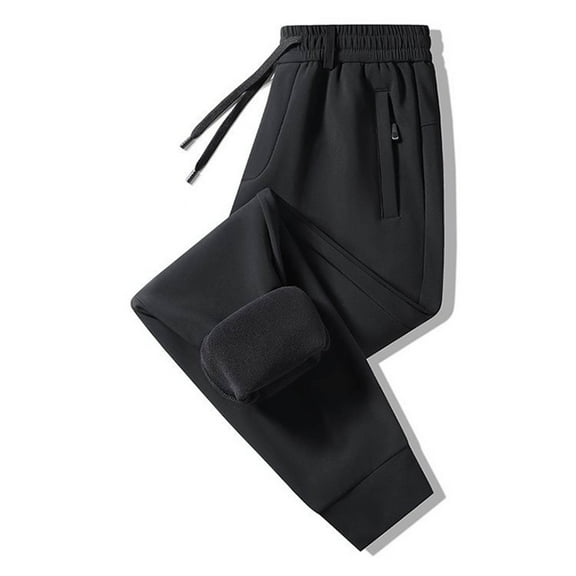 Handshe Men's Fleece-Lined Sweatpants, Elastic Waist with Zipper Pockets, Thermal Winter Casual Pants for Outdoor Activities and Daily Wear