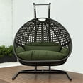 thumbnail image 2 of LeisureMod Modern Charcoal Wicker Double 2-Person Hanging Egg Swing Chair in Dark Green, 2 of 3