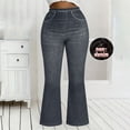 thumbnail image 5 of HVOBTTY Women's Plus Size Casual Solid Color High Waisted Highly Stretchy Versatile Flare Leg Imitation Denim Pants Everyday Wear Jeans, 5 of 5