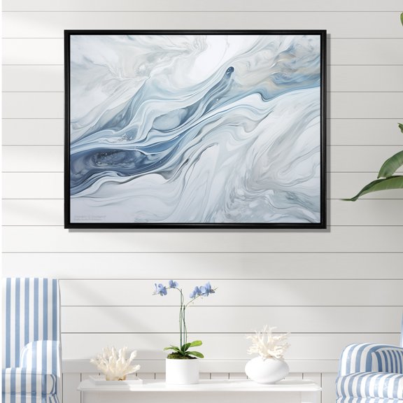 Designart "Liquid Art: Grey And Blue Glacier Charm" Glacier Floater Framed Wall Art Prints