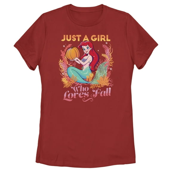 Women's Disney Ariel Just a Girl Who Loves Fall Graphic Tee Red Large