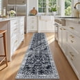thumbnail image 4 of MJIAexp 2'x10' Boho Runner Rug,Non Slip Washable Floral Hallway Runner Rug with Rubber Backing, Low Pile Faux Wool Distressed Carpet for Kitchen, Laundry, Bedroom, Entrance,Black, 4 of 8