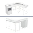 thumbnail image 2 of ModFusion 67” L-Shaped Computer Desk for Home Office with Monitor Stand, Power Outlets, LED Lights & File Drawer – White, 2 of 9