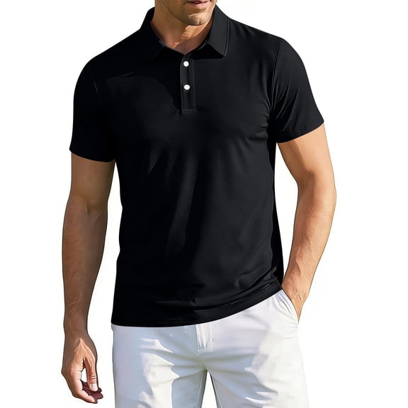 Havenx Men's Golf Polo Shirts Short Sleeve Collared 2-Button Polos Performance Moisture Wicking Dry Fit Polo Shirt Classic Fit Summer Work Business Tops,Black M