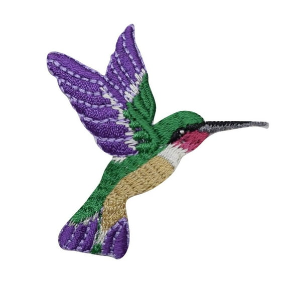 Large Dark Purple Hummingbird Facing Right Iron on Embroidered Applique Patch