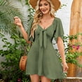 thumbnail image 2 of Women's V-Neck Tie Front Flutter Sleeve Mini Dress - Casual Short Sleeve Smocked Back A-Line Dress for Summer, 2 of 5