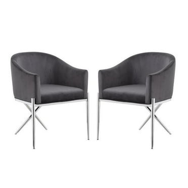 Home Square 2 Piece Upholstered Velvet Dining Chair Set with Metal Leg in Gray