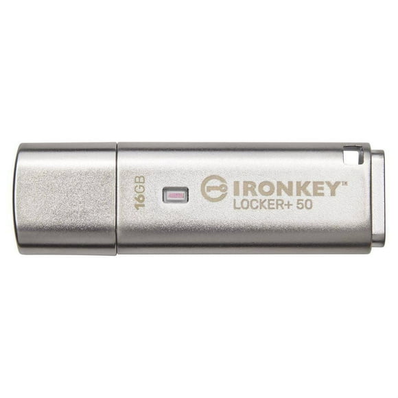 Kingston Ironkey Locker+ 50 16GB Encrypted USB Flash Drive | USB 3.2 Gen 1 | XTS-AES Protection & TAA Compliant | Multi-Password Security Options | Automatic Cloud Backup | Metal Casing | IKLP50/16GB