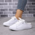 thumbnail image 3 of BOERTEU Women Frayed Edge Canvas Mule Sneakers, Lace Up Slip On Backless Casual Flat Shoes, Lightweight Non-Slip Walking Loafers for Daily Wear, 3 of 10