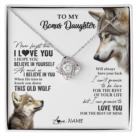 Bonus Daughter Necklace From Stepmom And Stepdad, Gold Love Knot Necklace