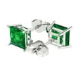 thumbnail image 2 of 14K Solid Gold Push Back Stud Earrings for Women | 4 cttw Princess Cut Simulated Emerald | White Gold, 2 of 4