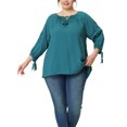 thumbnail image 2 of Agnes Orinda Women's Plus Size Valentines Day 3/4 Sleeves Tie Neck Hollow Out Tunic Peasant Spring Fall Blouse 2X Peacock Blue, 2 of 6