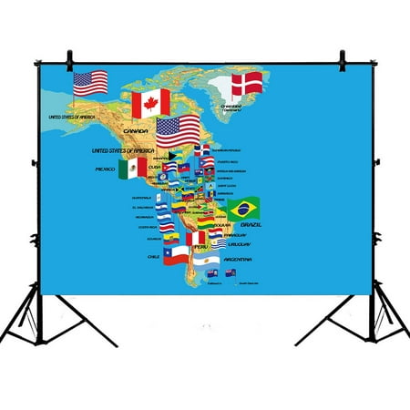 Other Names For Polyester YKCG 7x5ft Home Decor North and South America Map with flags and Countries Name Photography Backdrops Polyester Photography Props Studio Photo Booth Props ()