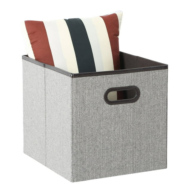 Tidy Living Fabric Bin Faux Leather Accent Foldable Storage Organizer