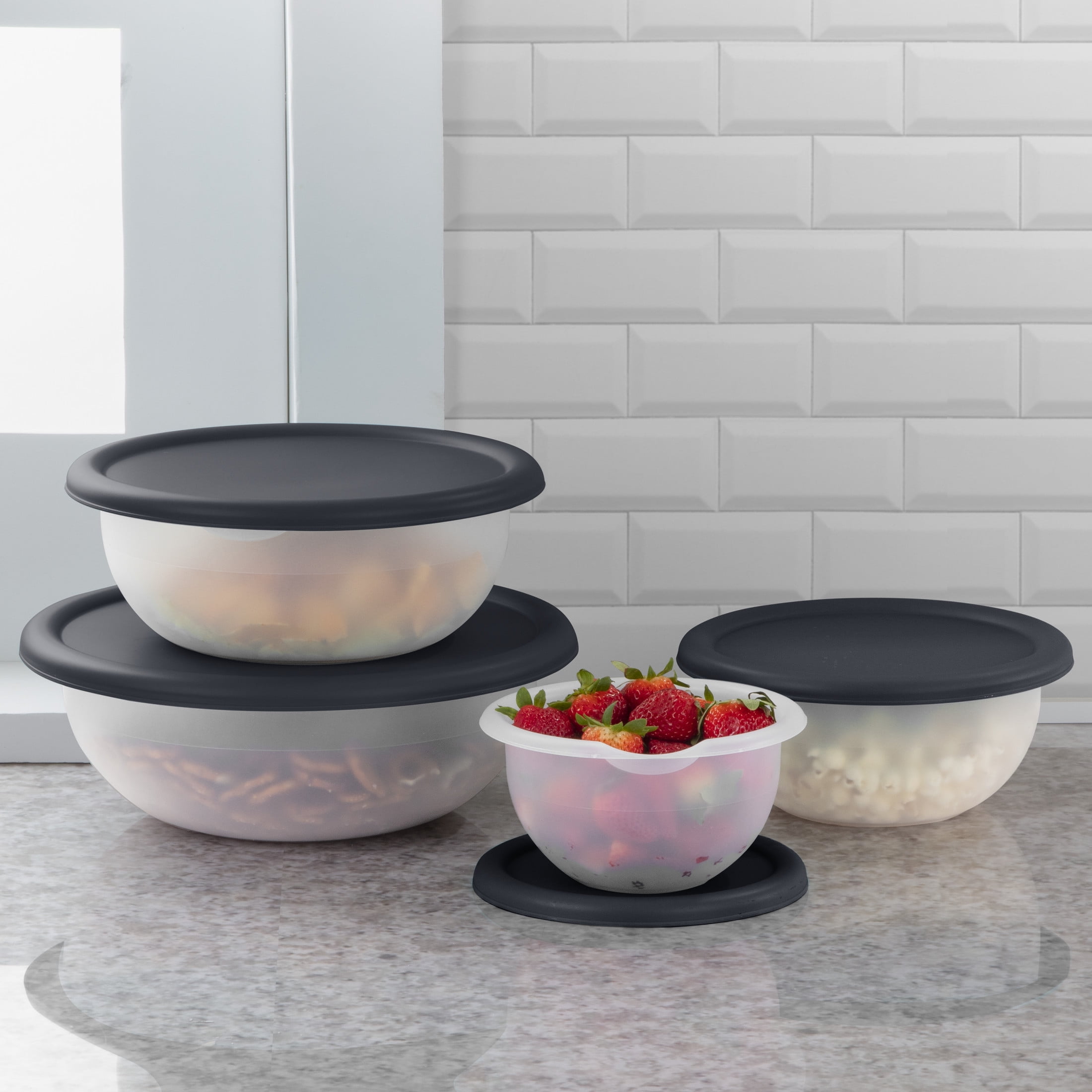 Mainstays 8 Piece Covered Bowl Set Plastic Greystone
