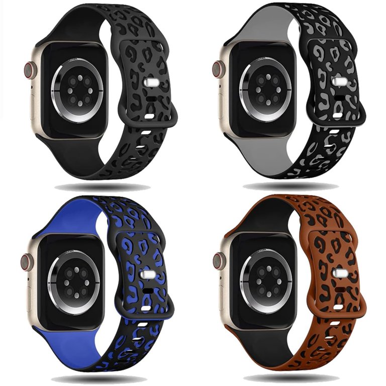 4 Pack Leopard Print Bands for Apple Watch 49mm 45mm 44mm 