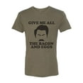 thumbnail image 2 of Parks and Recreations Give Me All The Bacon and Eggs Pop Male Premium Tri Blend T-Shirt, Military Green, Medium, 2 of 3