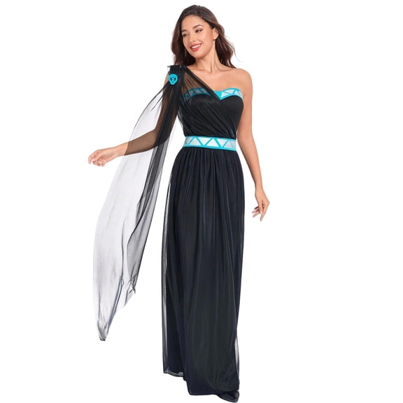 IWRICH Women's Hades Goddess Dress Greek God Halloween Outfits Black Sleeveless Dress Full Sets