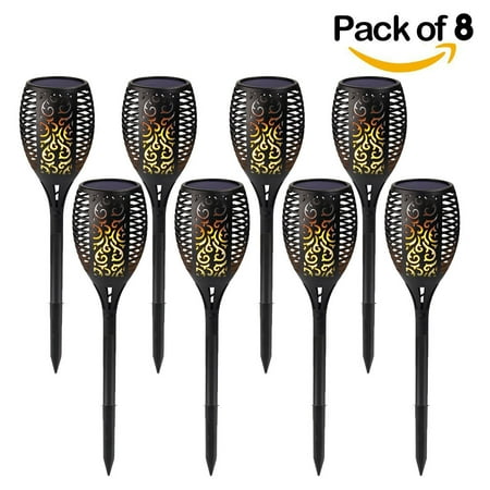 8-Pack 96 LED Waterproof Flickering Flames Solar Tiki Torches Light Garden