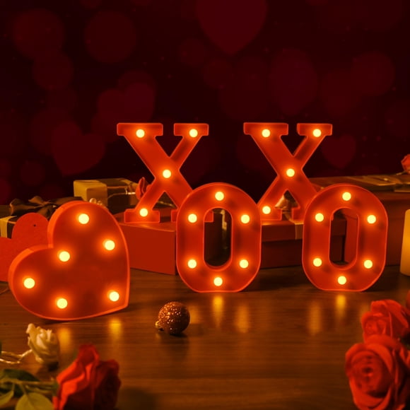 Luces LED con letras EDYCON XOXO Heart para el día de San Valentín, paquete de 5