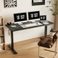 thumbnail image 2 of FunniHomi 60" x 24" Electric Height Adjustable Standing Desk with Hooks, Whole-Piece Desktop Cable Management Tray, and Built-in Power Outlet (Black Frame + Black Top, 2 Packages), 2 of 11