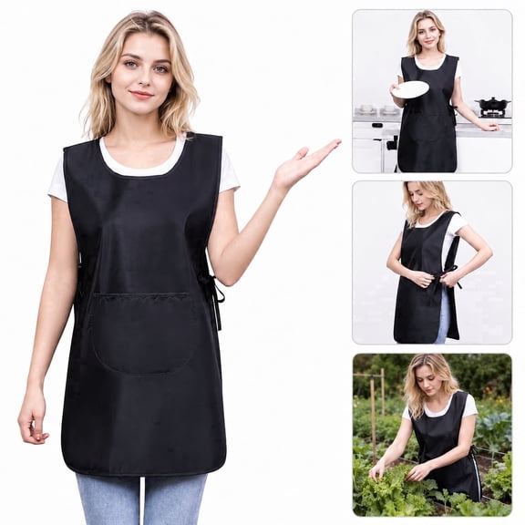 2 Pack Unisex Smock Apron with Side Ties & 1 Deep Pocket, Adjustable Apron for Kitchen & Work