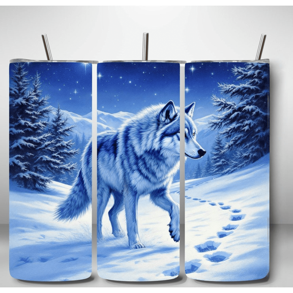 Alpha Printing 20oz Stainless-Steel Tumblers-Wolf In Snowy Mountains Design