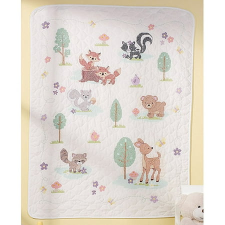 Bucilla Forest Friends Crib Cover Stamped Cross Stitch Kit-34"X43"