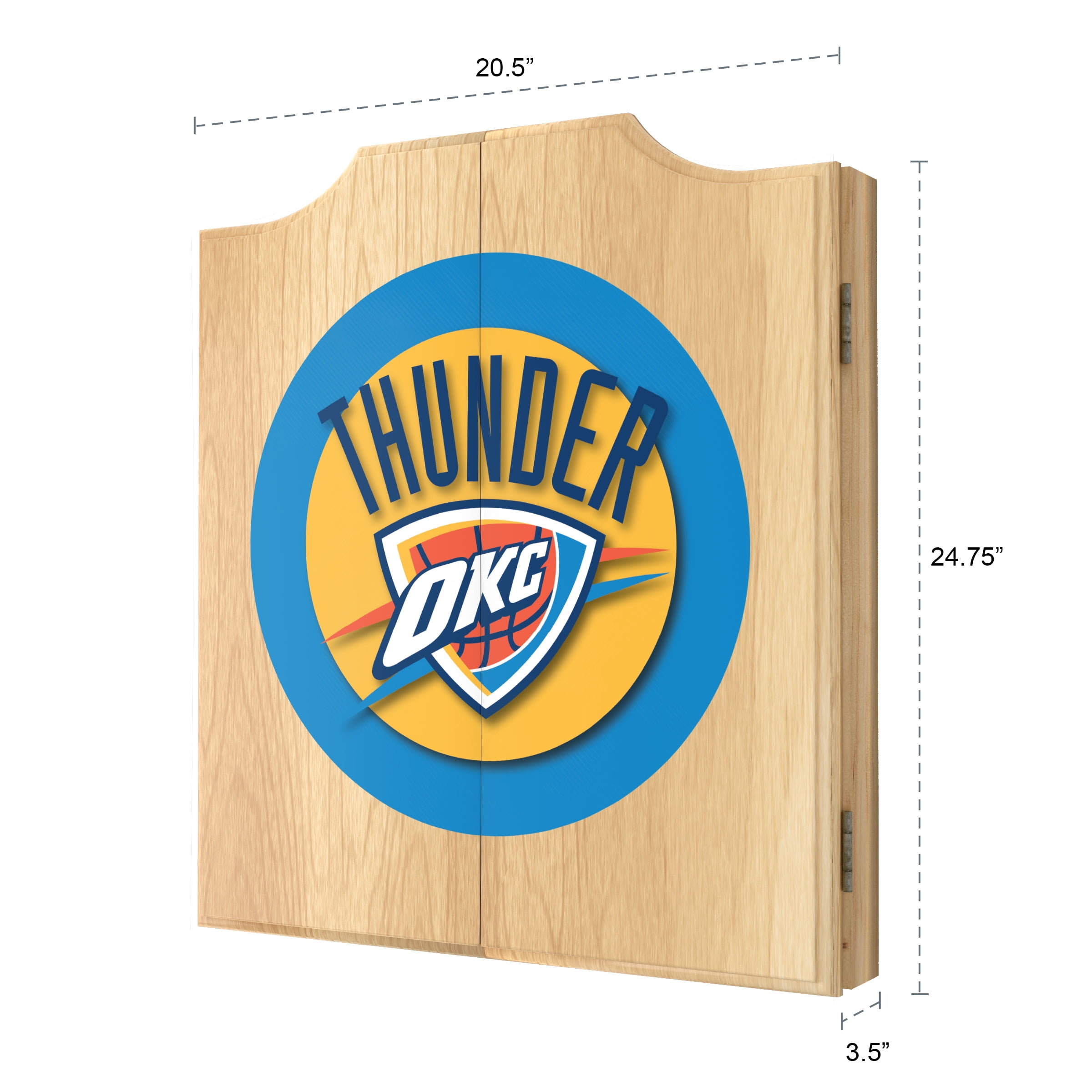 Oklahoma City Thunder Logo Dart Board Cabinet Set with 6 Steel Tip Darts