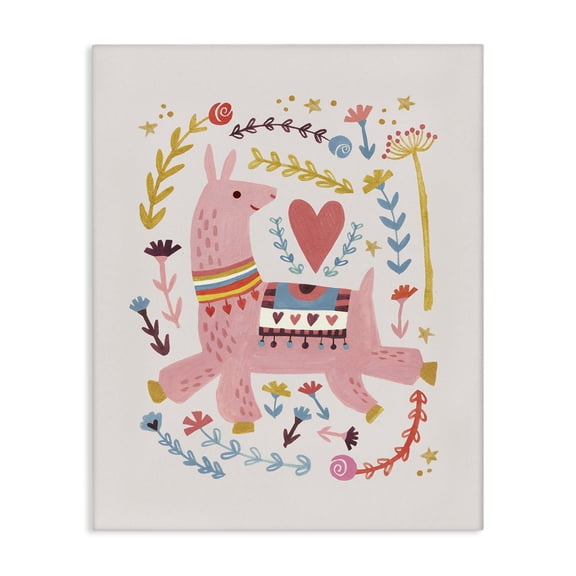 Stupell Industries Bohemian Pink Llama with Florals Canvas Art, 16 x 20, by Irene Chan