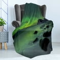 thumbnail image 4 of Aurora Borealis Soft Flannel Fleece Blanket, Magic Nature Panorama Coastline Oval Energy Sky Mist Picture, Cozy Plush for Indoor and Outdoor Use, 60" x 80", Lime Green Almond Green, by Ambesonne, 4 of 5