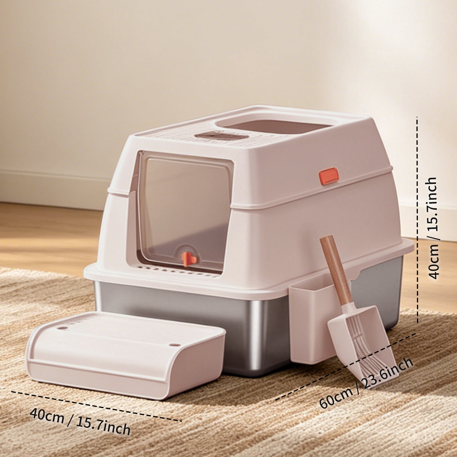 Fully Enclosed Stainless Steel Cat Litter Box, Odor-Proof, Anti-Leak & Anti-Splash, 3 Modes Convertible with Step Footrest, Easy Clean for Indoor Cats, Silver