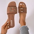thumbnail image 2 of Eltusu Women Flat Slide Sandals, Slip On Open Toe PU Casual Summer Shoes Brown Size 7, 2 of 5