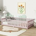 thumbnail image 3 of Twin Size Floor Bed with Fence without Door, Rubber Wood Floor Bed with Safety Guardrails,Grey, 3 of 20