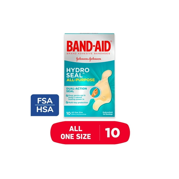 BAND-AID Brand Hydro Seal Hydrocolloid Bandages, Waterproof, 10 Ct