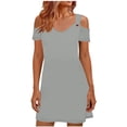 thumbnail image 2 of Antinious Womens Off Shoulder Short Sleeve V-Neck Solid Spaghetti Straps Summer Beach Dresses, 2 of 5
