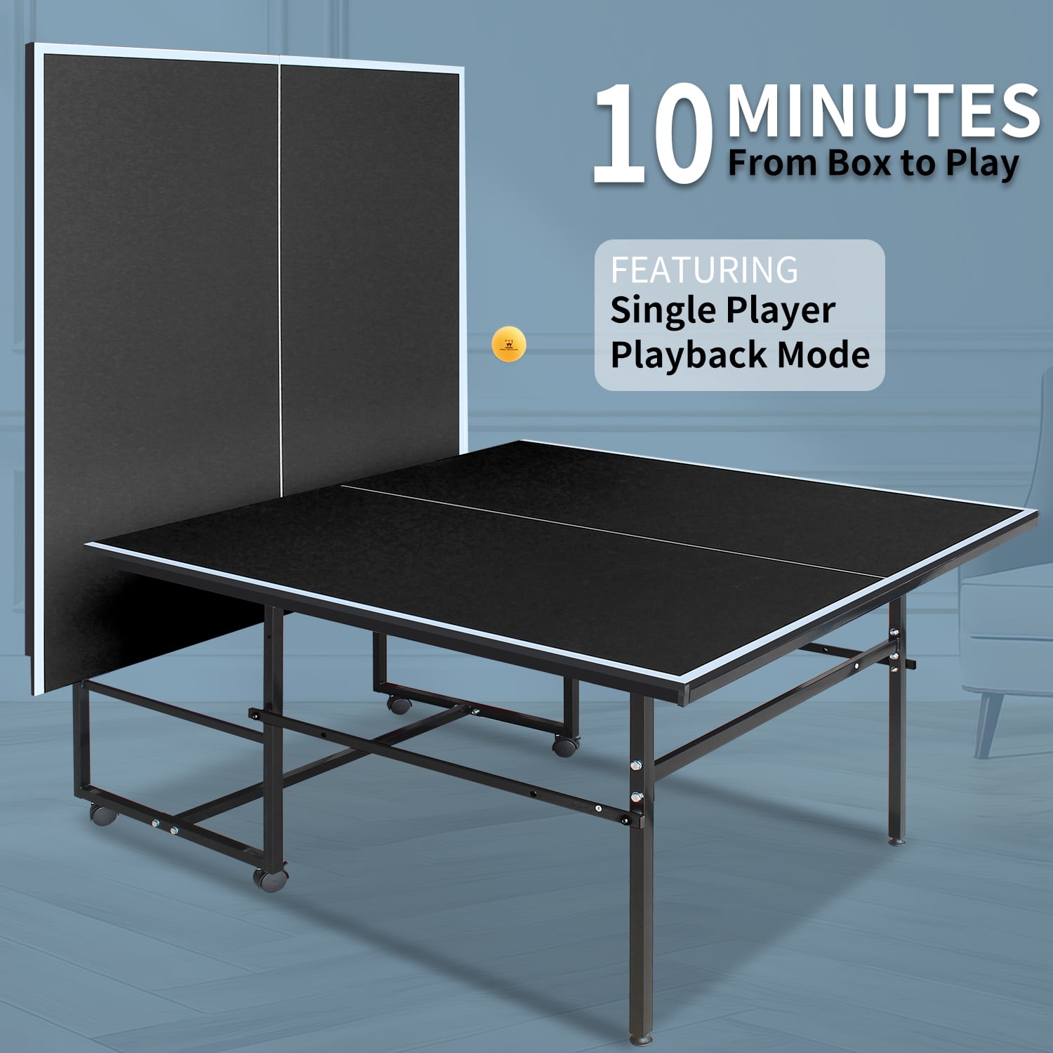 KL KLB Sport 108" *49" Mid Size Foldable Ping Pong Tables, Family Table Tennis Table with Wheels, Net, Paddles & Balls for Home Use, Black