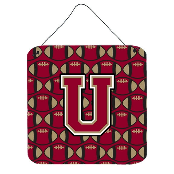 Letter U Football Garnet and Gold Wall or Door Hanging Prints