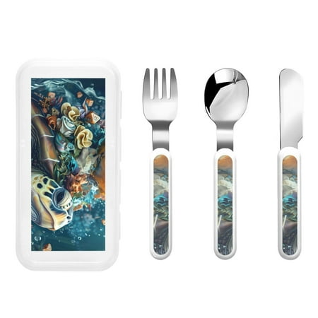 

Cauagu Colorful Plant Turtle Print 3-Pieces Toddler Cutlery Set Kids Silverware Set with Spoons Forks & Knife Stainless Steel Utensils for Kids Dishwasher Safe