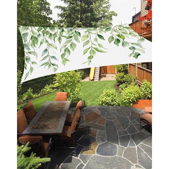 Outdoor Sun Shade Sail 8'x10', Green Vines Patio Beach Shade Canopy Cloth Waterproof, Spring Botanical Plants Leaves Farmhouse TearResistant & UV Protection Sun Sail for Backyard Garden Deck
