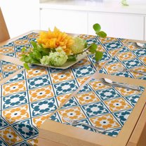 Ambesonne Moroccan Table Runner & Placemats, Spanish Azulejo Style, Placemat 4 pcs Runner 12"x90", Teal Marigold White