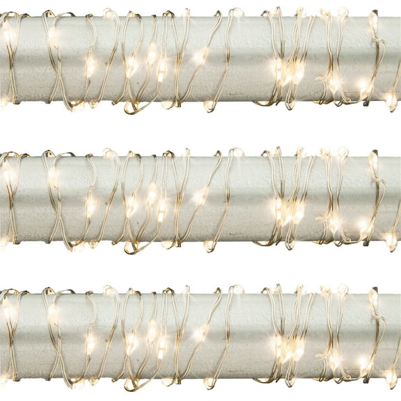 Gerson Set of 3 10 ft Battey Operated Warm White Micro Light String on Silver Wire