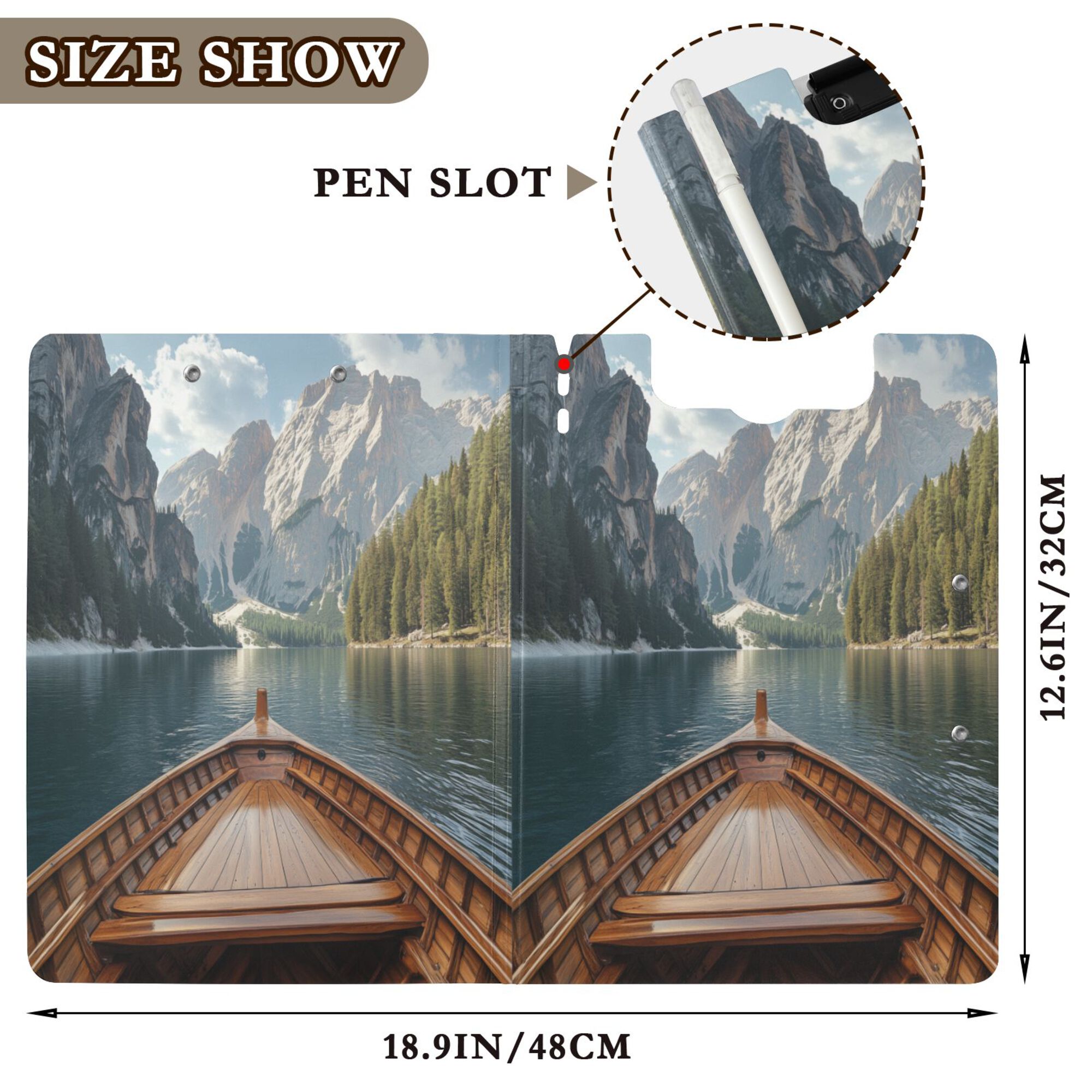 FORMRS A4 Clipboard Folder with Pen Holder Horizontal Foldable School Office Binder, Wooden Boat