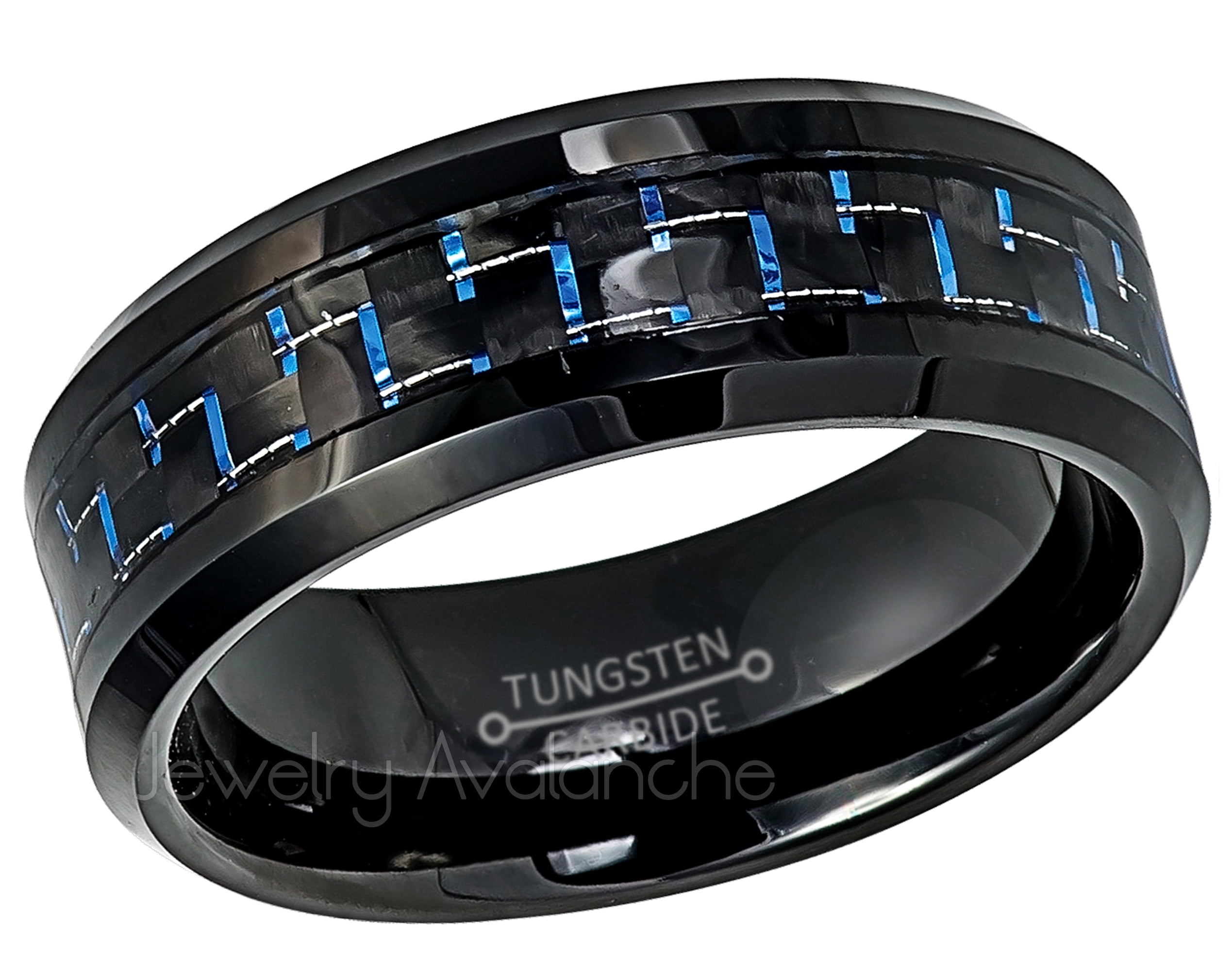 8mm Men & Ladies Tungsten Carbide With Black Carbon Fiber Wedding Band Ring 