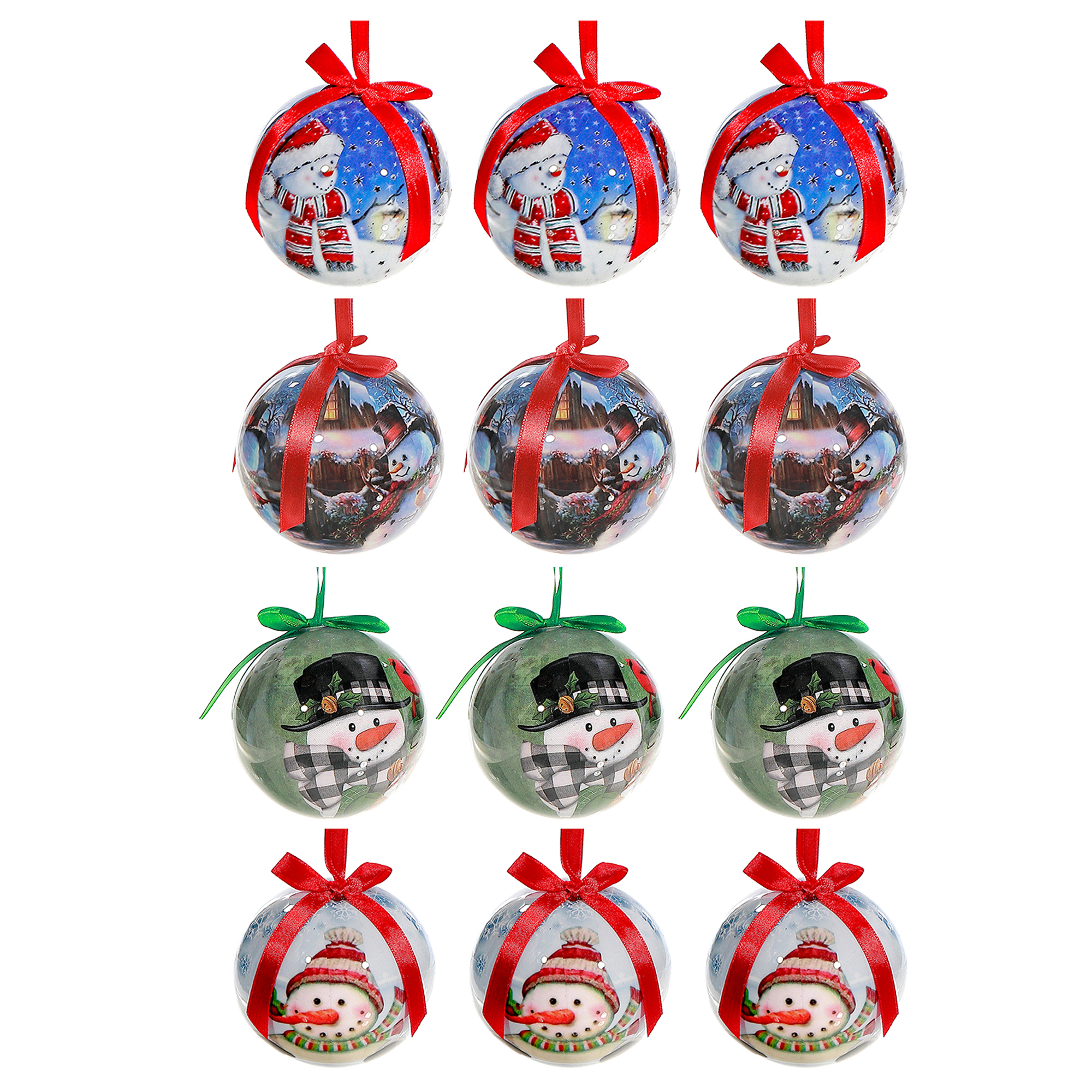 Snowman Ribbon Ornament (Asstd) (12/Disp) - Set of 12
