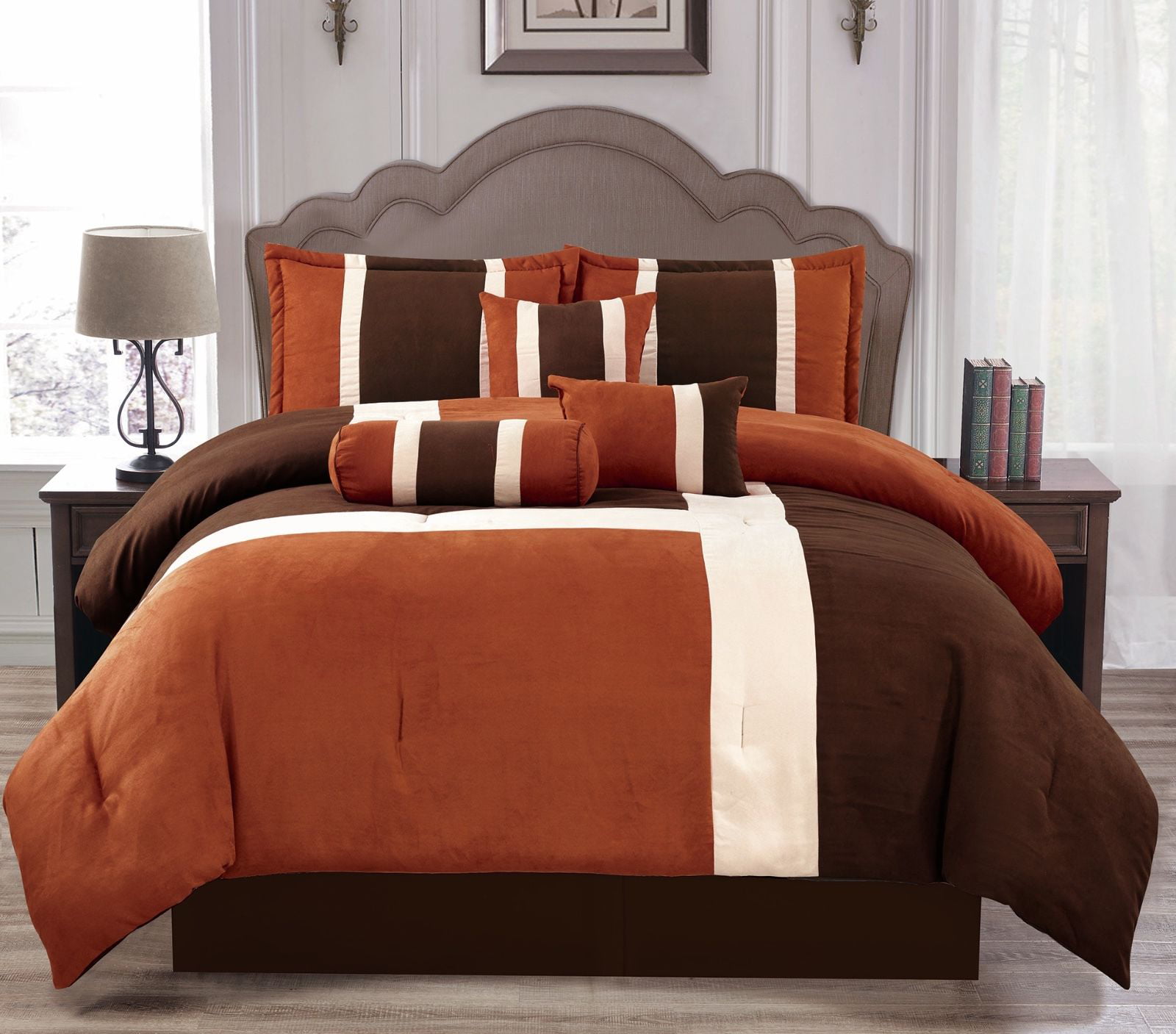 Brown, King Details about   Luxury 7 Piece Comforter Set 